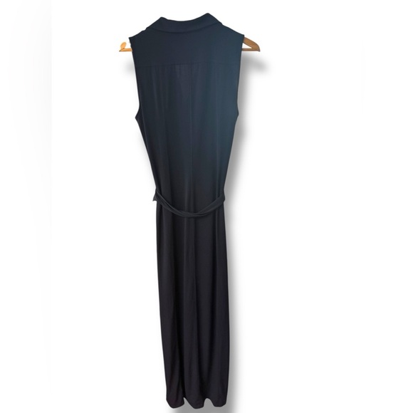 Carmen Marc Valvo Long Maxi‎ Navy Blue Dress Gold Buttons Size Medium EUC - Picture 3 of 8